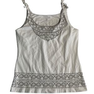 Athleta Women's Blouse Medium White/cream‎ Embroidered Tank Top Tie Strap Cami